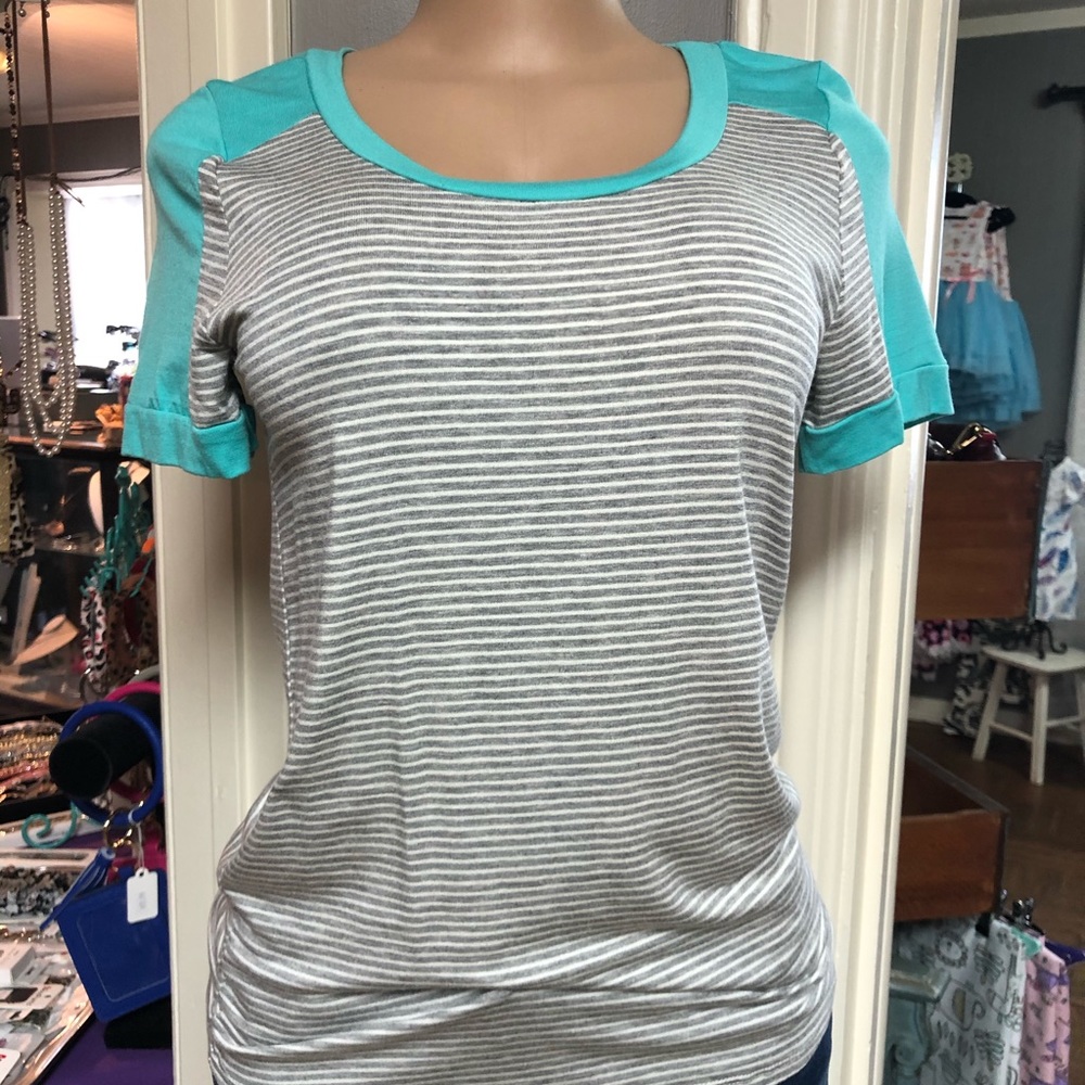 Aqua & grey striped top